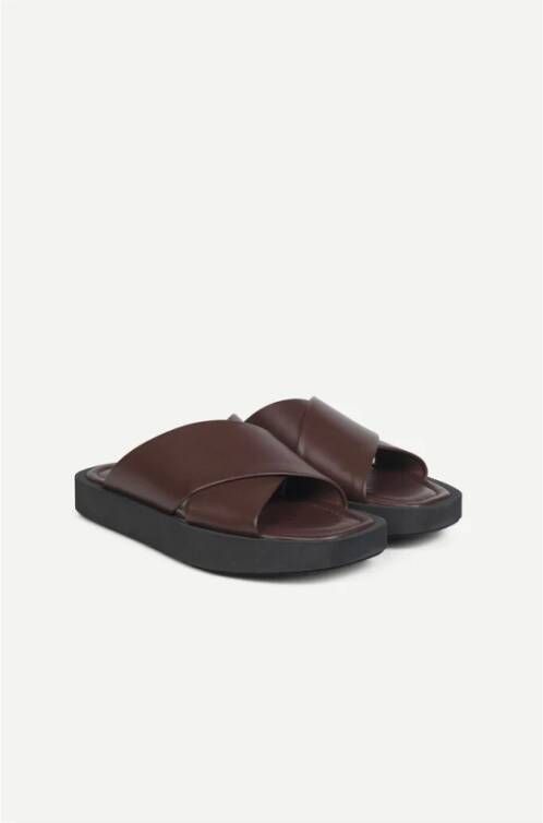 Samsøe Leren Plateau Sandalen Brown Dames