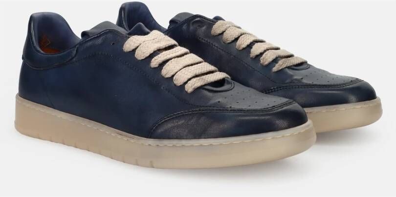 Sangiorgio Blauwe Casual Leren Sneakers Blue Heren