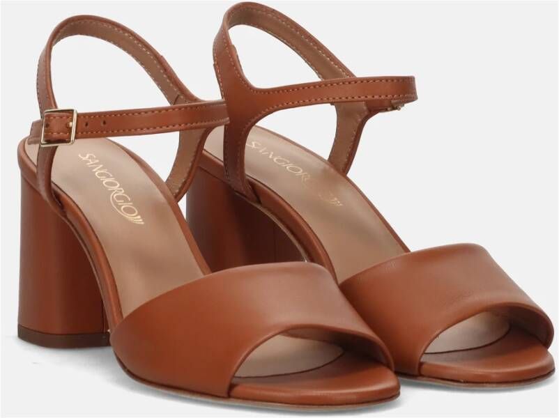 Sangiorgio Bruin Leren Blokhak Sandalen Brown Dames