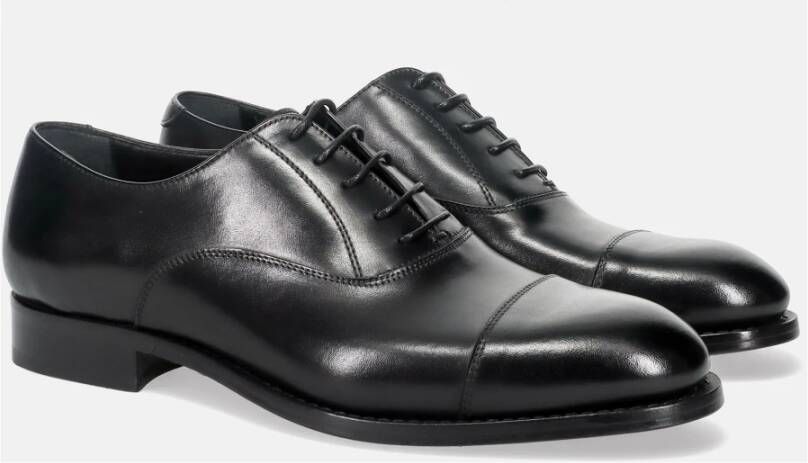 Sangiorgio Elegante Zwarte Leren Oxfords Schoenen Black Heren