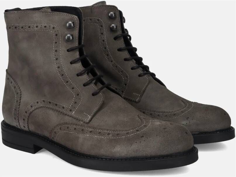 Sangiorgio Grijze Veterschoenen met Neusdetail Gray Heren