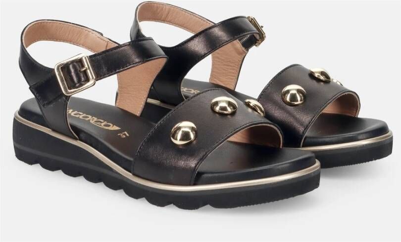 Sangiorgio Zwarte Leren Comfort Sandalen Black Dames