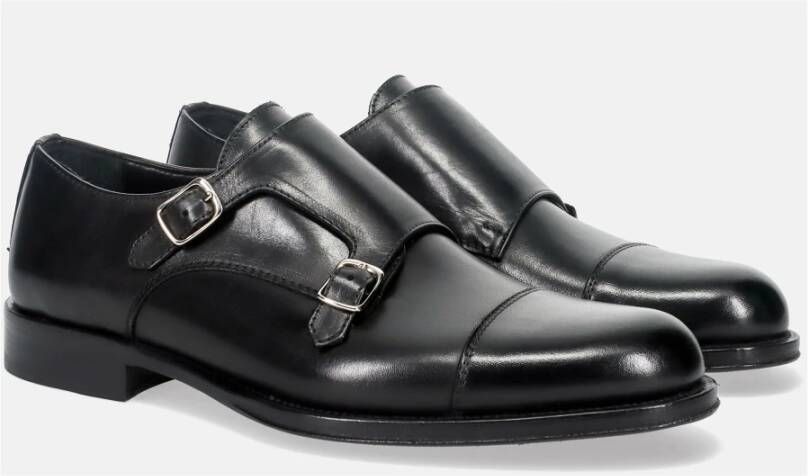 Sangiorgio Zwarte Monk Strap Leren Schoenen Black Heren