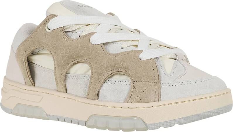 Santha Stijlvolle witte sneakers met mesh en suède Beige Dames