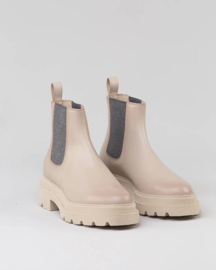 Santoni Beatles Leren Enkellaarzen Beige Dames