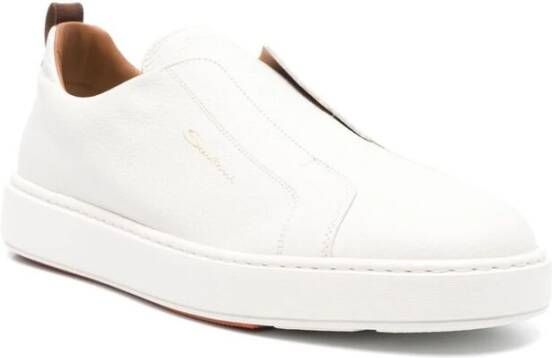 Santoni Beige Leren Instap Sneakers White Heren