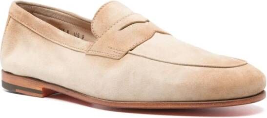 Santoni Beige Leren Loafer met Suède Zool Beige Heren