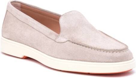 Santoni Beige Leren Mocassins Platte Rubberen Zool Beige Dames