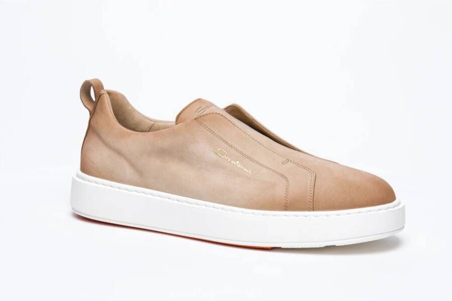 Santoni Beige Slip-On Leren Sneakers Beige Heren