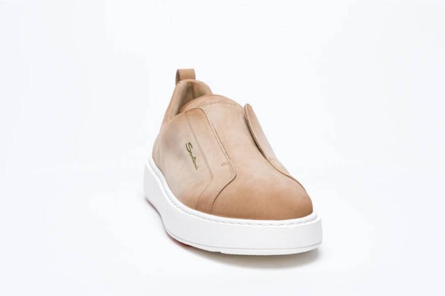 Santoni Beige Slip-On Leren Sneakers Beige Heren