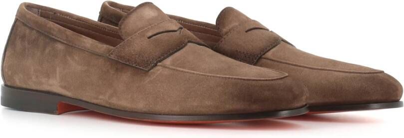 Santoni Beige Suède Loafer Goodyear Constructie Beige Heren