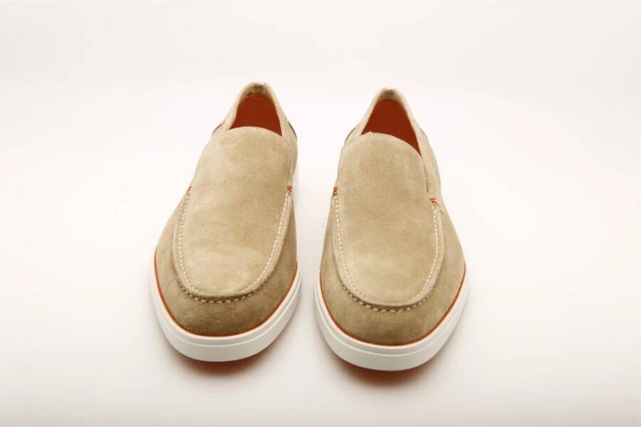 Santoni Beige Suède Penny Loafer Instapper Beige Heren