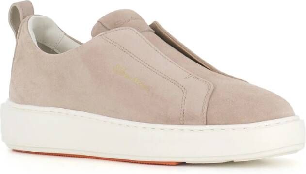 Santoni Beige Suède Sneakers met Ronde Neus en Rubberen Zool Beige Dames