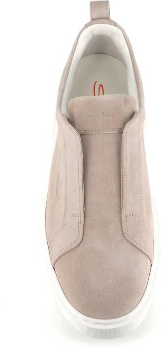 Santoni Beige Suède Sneakers met Ronde Neus en Rubberen Zool Beige Dames