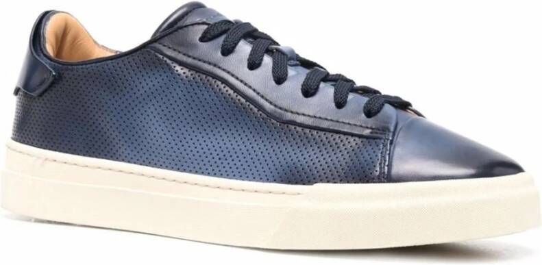 Santoni Blauwe Casual Leren Sneakers Blue Heren