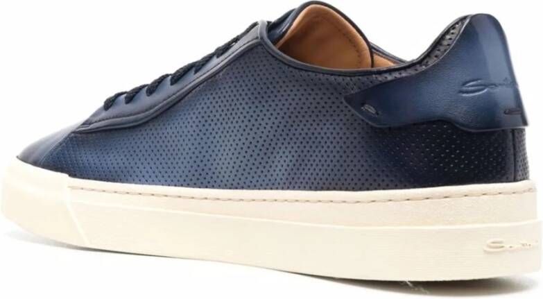 Santoni Blauwe Casual Leren Sneakers Blue Heren