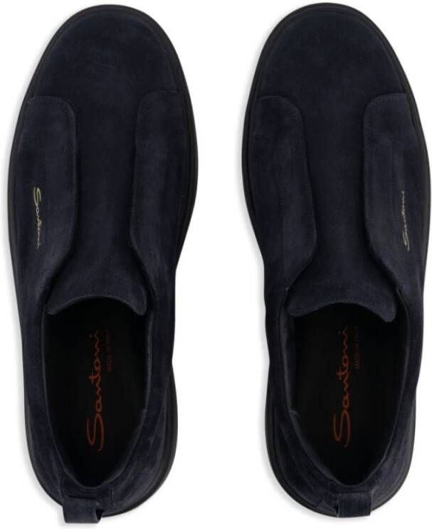 Santoni Blauwe Geborduurde Slip-On Sneakers Blue Heren