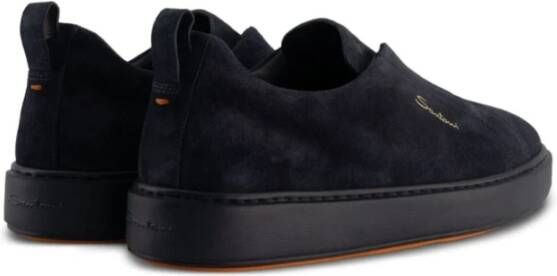 Santoni Blauwe Geborduurde Slip-On Sneakers Blue Heren