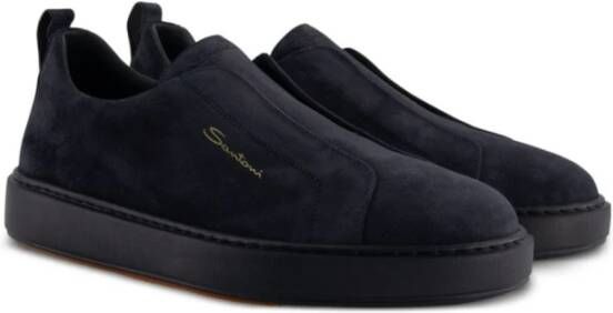 Santoni Blauwe Geborduurde Slip-On Sneakers Blue Heren