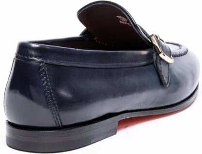 Santoni Blauwe Leren Ambachtelijke Schoenen Blue Heren