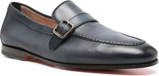 Santoni Blauwe Leren Band Hak Sandaal Black Heren