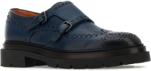 Santoni Blauwe Leren Band Schoenen Blue Heren