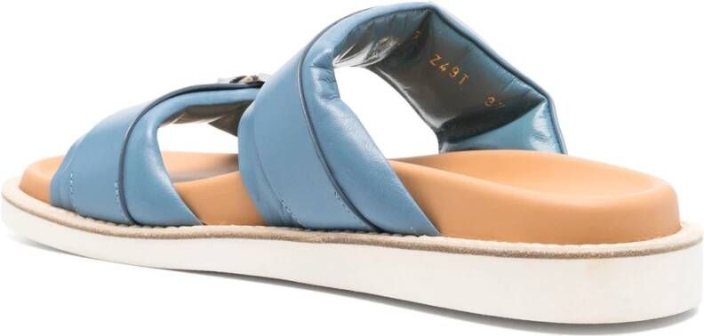 Santoni Blauwe Leren Casual Open Platte Sandalen Blue Dames