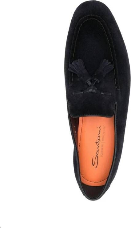 Santoni Blauwe Leren Loafer Platte Schoenen Blue Heren