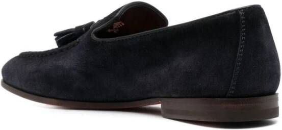 Santoni Blauwe Leren Loafer Platte Schoenen Blue Heren