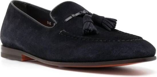 Santoni Blauwe Leren Loafer Platte Schoenen Blue Heren