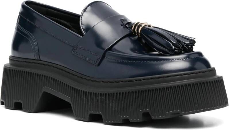 Santoni Blauwe Leren Loafers Casual Flats Blue Dames