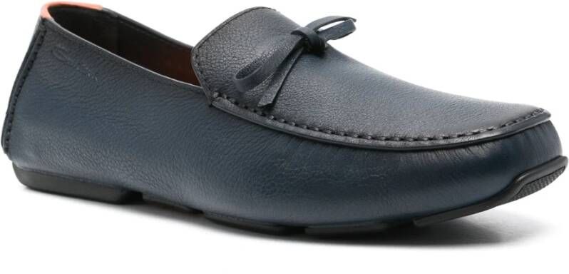 Santoni Blauwe Leren Loafers Casual Flats Blue Heren