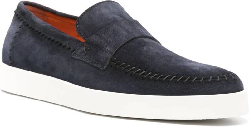 Santoni Blauwe Leren Loafers Casual Flats Blue Heren