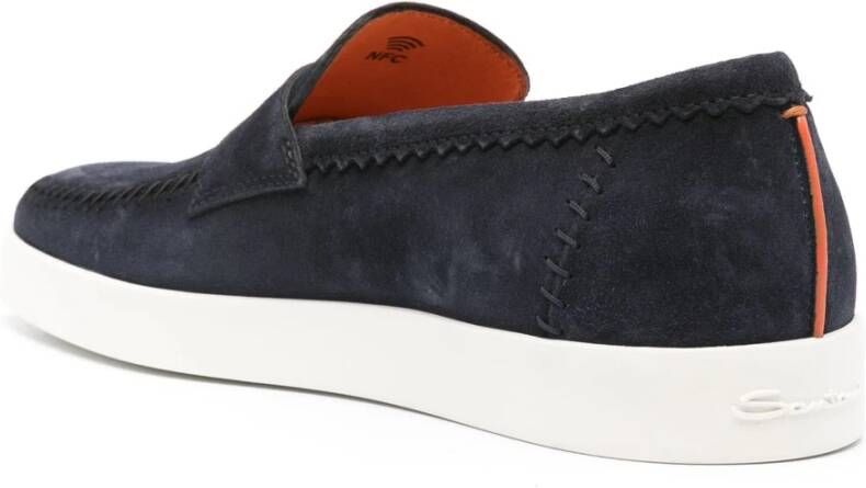 Santoni Blauwe Leren Loafers Casual Flats Blue Heren