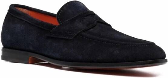 Santoni Blauwe Leren Loafers Casual Flats Blue Heren