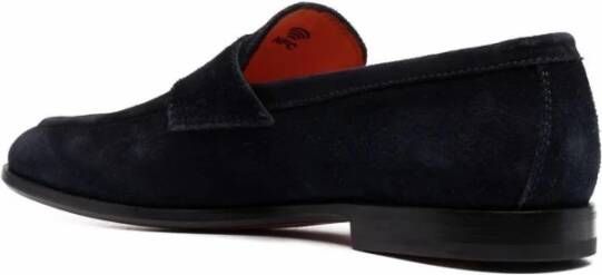 Santoni Blauwe Leren Loafers Casual Flats Blue Heren