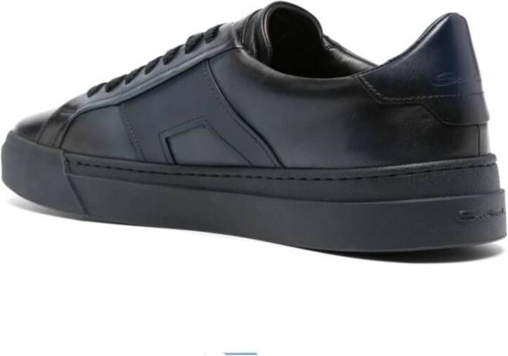 Santoni Blauwe Leren Veterschoenen Blue Heren