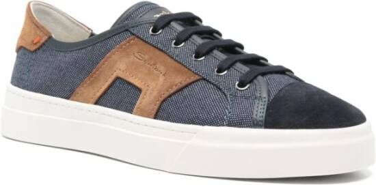 Santoni Blauwe Logo Sneakers met Suède Afwerking Blue Heren