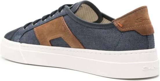 Santoni Blauwe Logo Sneakers met Suède Afwerking Blue Heren