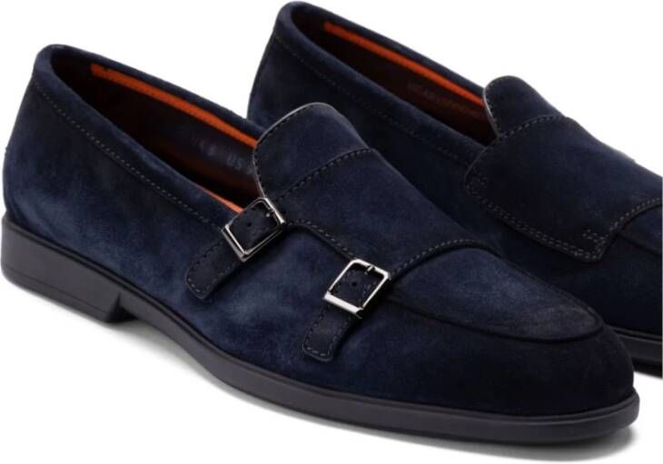 Santoni Blauwe Platte Schoenen met Gesp Sluiting Blue Heren