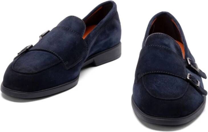 Santoni Blauwe Platte Schoenen met Gesp Sluiting Blue Heren