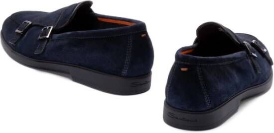 Santoni Blauwe Platte Schoenen met Gesp Sluiting Blue Heren