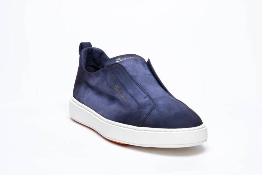 Santoni Blauwe Slip-On Sneakers met Leren Hiel Blue Heren