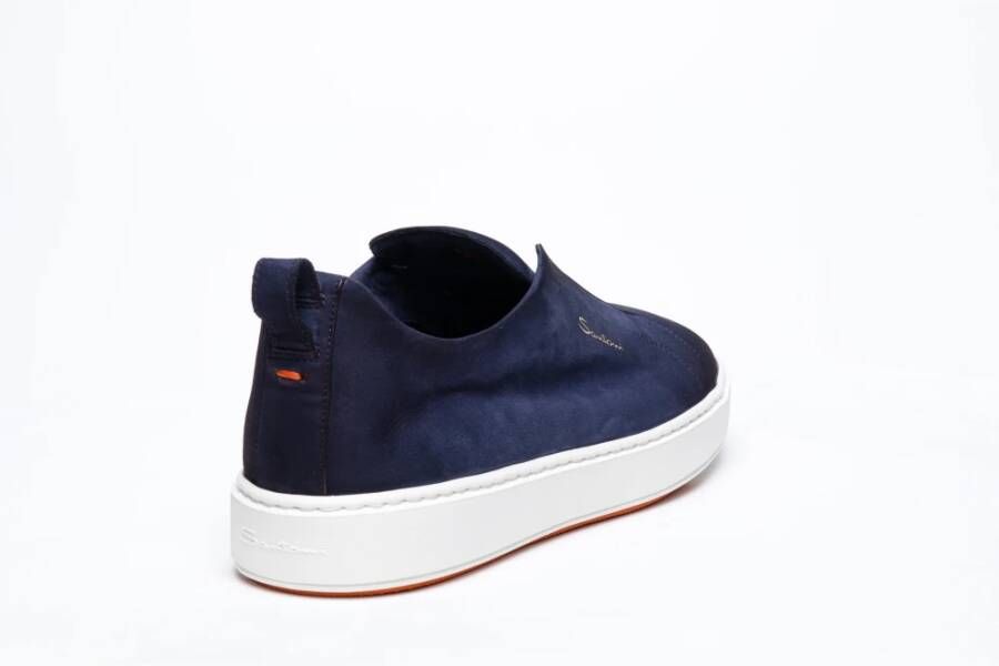 Santoni Blauwe Slip-On Sneakers met Leren Hiel Blue Heren