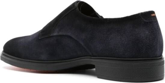 Santoni Blauwe Suède Dubbele Gesp Platte Schoenen Blue Heren