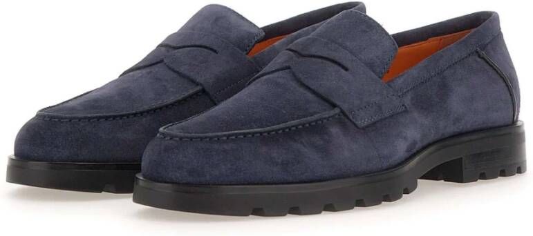 Santoni Blauwe Suède Mocassins met Uitsnede Blue Heren