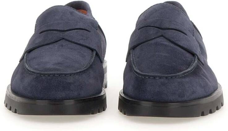 Santoni Blauwe Suède Mocassins met Uitsnede Blue Heren