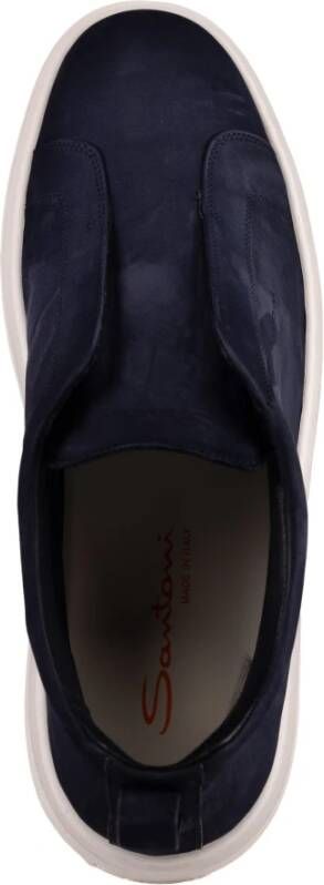 Santoni Blauwe Suède Slip-On Sneakers Blue Heren