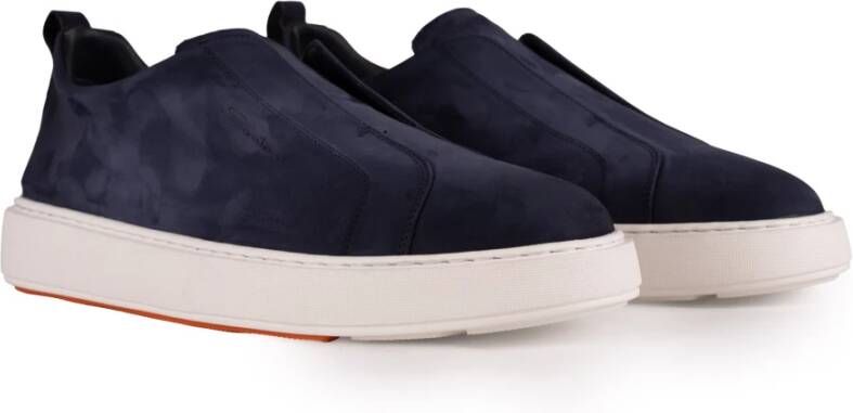 Santoni Blauwe Suède Slip-On Sneakers Blue Heren