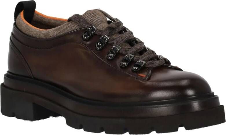 Santoni Bruin Leren Alpine Platte Schoenen Brown Heren